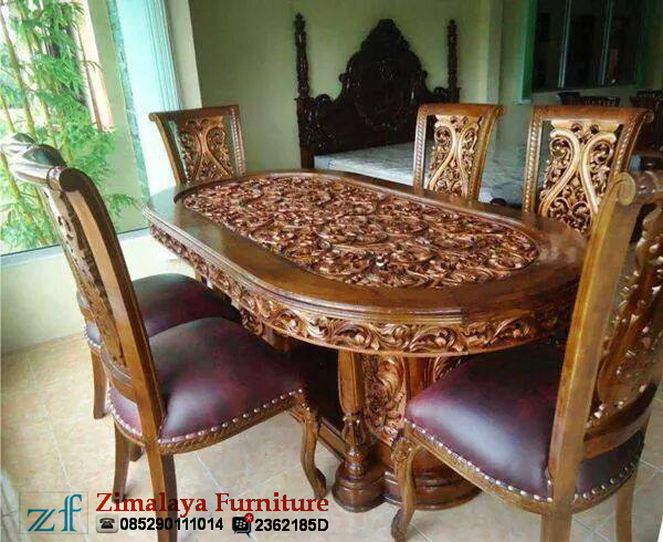  Kursi  Makan  Ukir Kayu  Jati Zimalaya Furniture