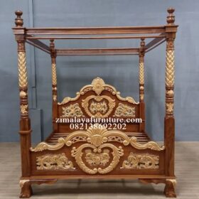 Tempat Tidur Ukir Kayu Jati Model Tiara Kelambu